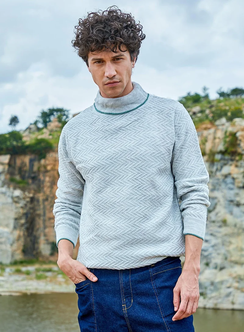 كامبوس سوترا كنزة رجالية صوفية بنقشة متعرجة رمادية فاتحة