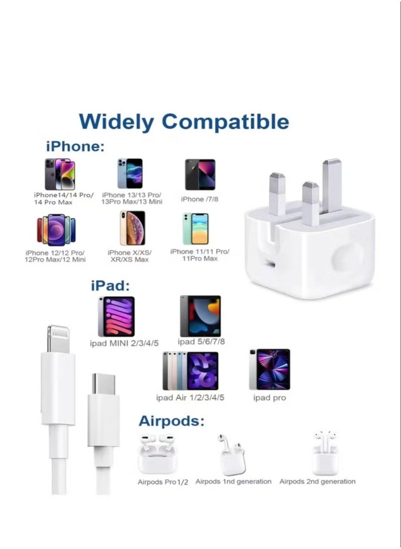 iPhone 20W Fast Charger | USB C Wall Fast Charger with USB C to Lightning Cable Compatible with iPhone 14/14 Pro/14 Pro Max/13/12/SE2020/11/XR/XS Max/X/iPad