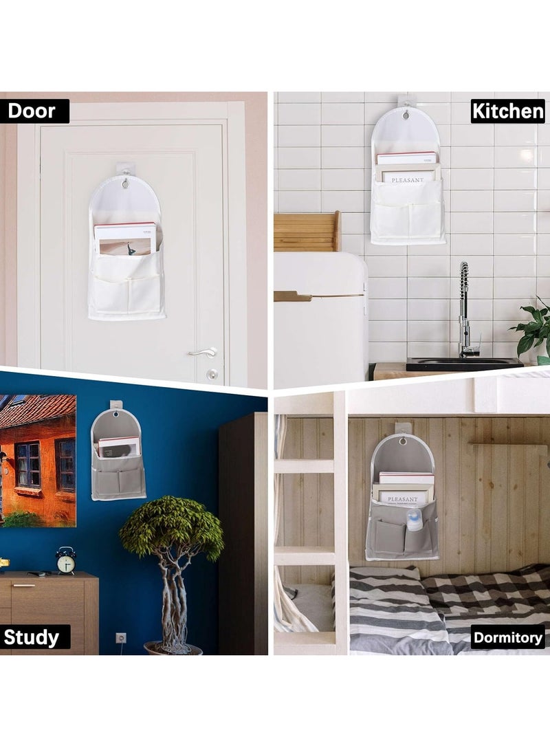 Side Belt Net Pocket Double Pocket Cloth Storage Hanging Bag Student Storage Artifact Wall Hanging Storage Bag (White Grid) - Image 3