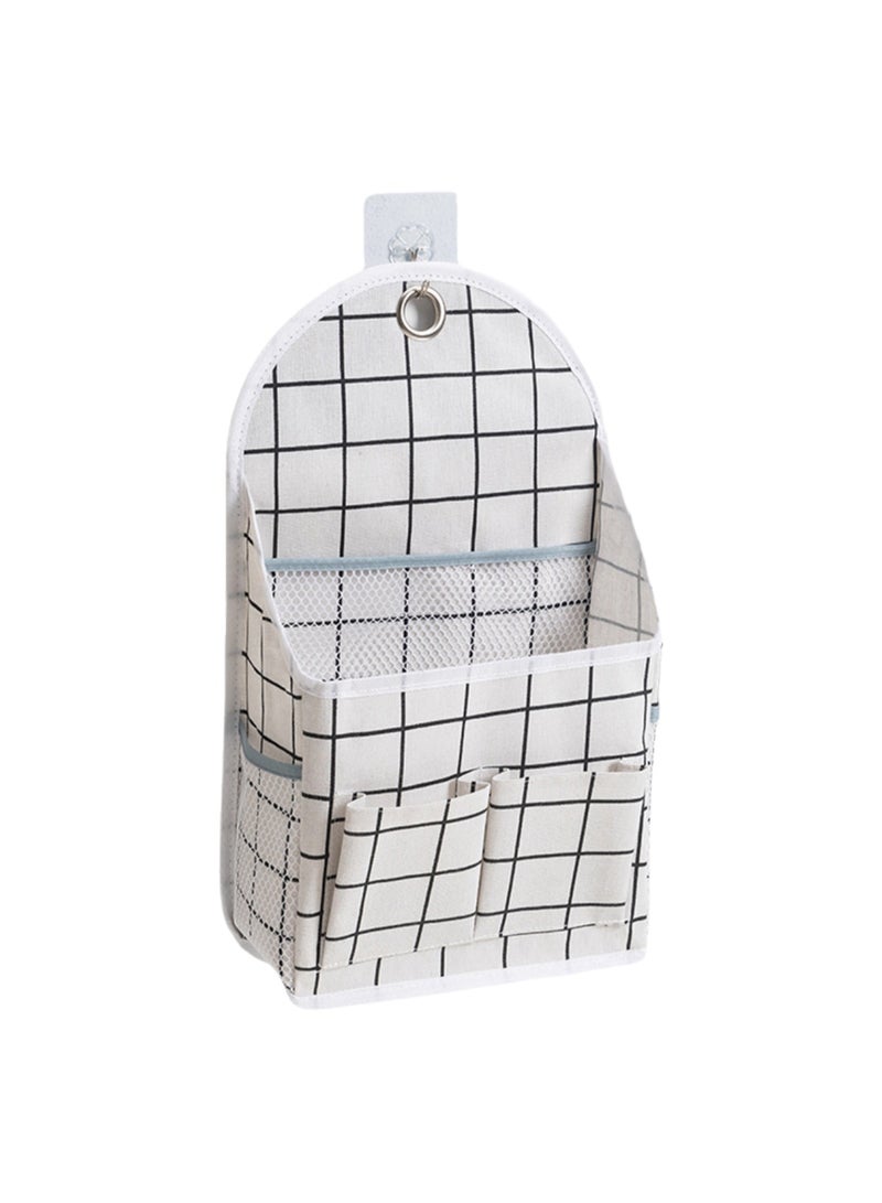 Side Belt Net Pocket Double Pocket Cloth Storage Hanging Bag Student Storage Artifact Wall Hanging Storage Bag (White Grid) - Image 1