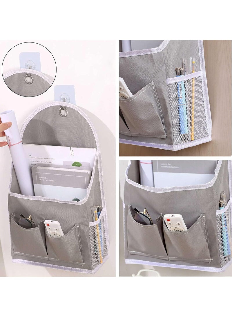 Side Belt Net Pocket Double Pocket Cloth Storage Hanging Bag Student Storage Artifact Wall Hanging Storage Bag (White Grid) - Image 4