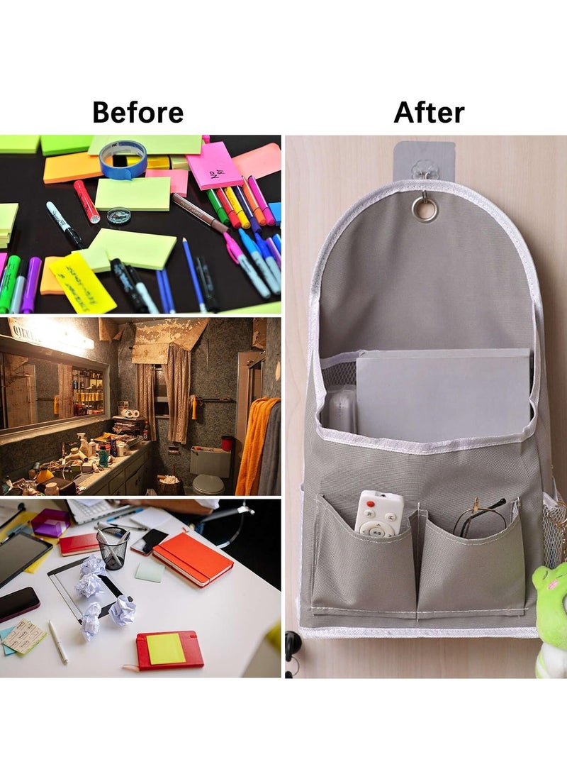 Side Belt Net Pocket Double Pocket Cloth Storage Hanging Bag Student Storage Artifact Wall Hanging Storage Bag (White Grid) - Image 5