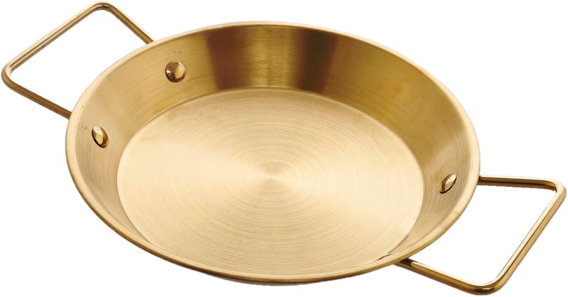 A 22cm stainless steel frying pan, gold color, granite finish, with two comfortable handles. Package contains one piece. - Image 1