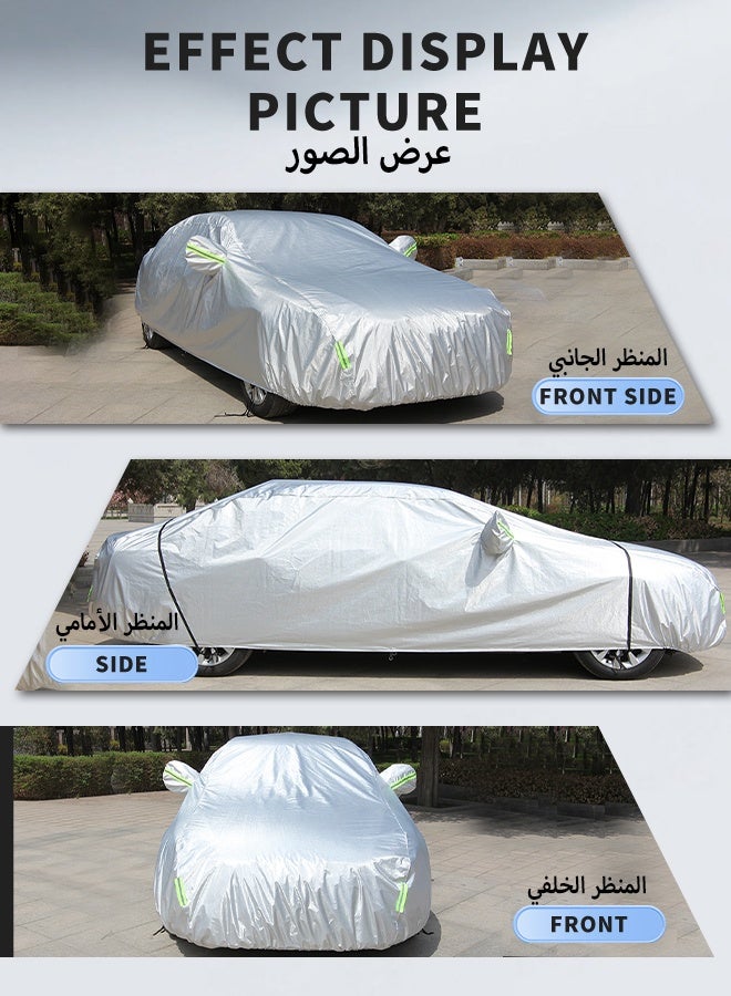 باسيلكيت غطاء سيارة متعدد الطبقات مقاوم للماء لجميع الأحوال الجوية، غطاء كامل خارجي مقاوم للرياح والرمال والمطر والأشعة فوق البنفسجية، مزود بسحاب لحماية السيارة، فضي اللون، مقاس XXL - Image 5