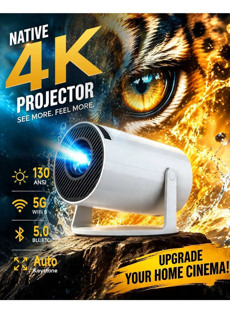 TANMASHI Projector 4K Full HD WiFi 6 Smart Theater, 180° Rotatable Portable Projector for Ceiling Movie, 4K Projector Support with Auto Keystone, Projector Mini for Bedroom & Outdoor Camping, Android 11,  White - Image 1