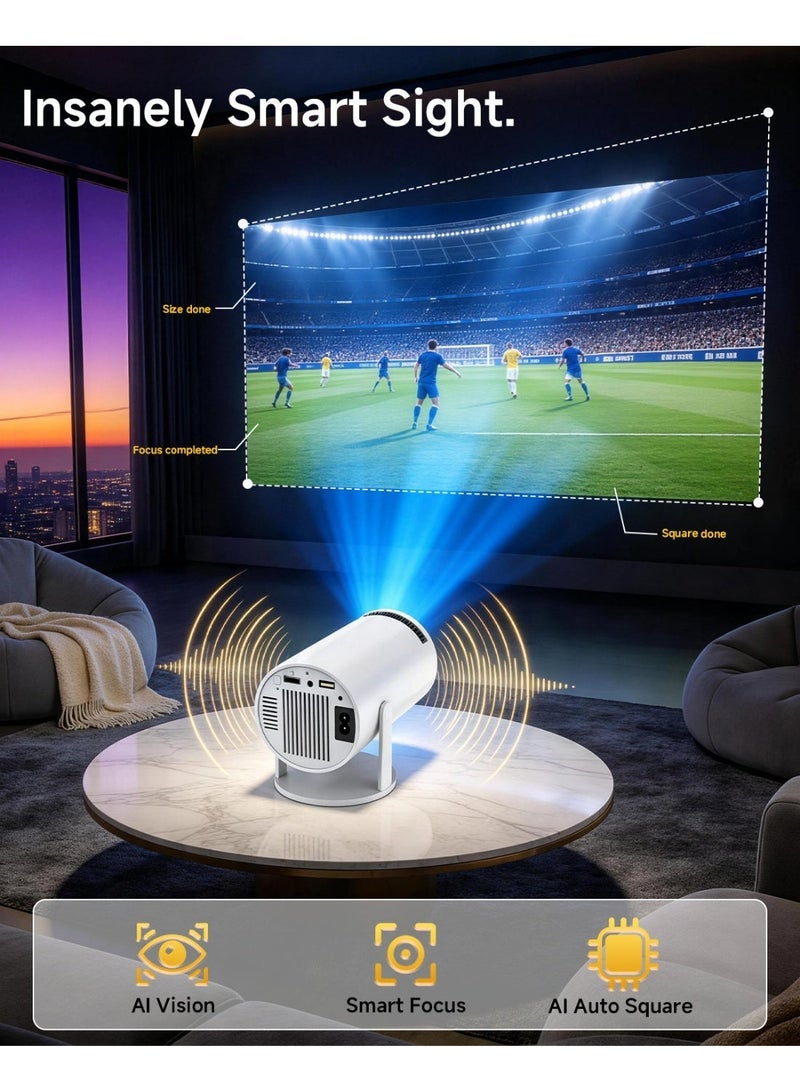TANMASHI Projector 4K Full HD WiFi 6 Smart Theater, 180° Rotatable Portable Projector for Ceiling Movie, 4K Projector Support with Auto Keystone, Projector Mini for Bedroom & Outdoor Camping, Android 11,  White - Image 2