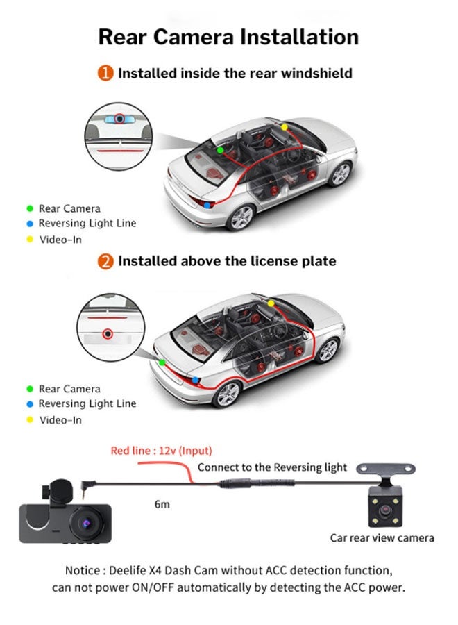 نيوترل كاميرا فيديو ثلاثية القنوات للأمام + الداخل + الخلف (مع WiFi + بطاقة ذاكرة 32 جيجابايت)، كاميرا أمامية 4K HD، كاميرا خلفية 1080P HD، بانورامية 360 درجة Full HD، رؤية ليلية بزاوية واسعة | مستشعر G وتسجيل متكرر | نطاق ديناميكي واسع | مدعومة بتطبيق Co (أسود) - Image 4