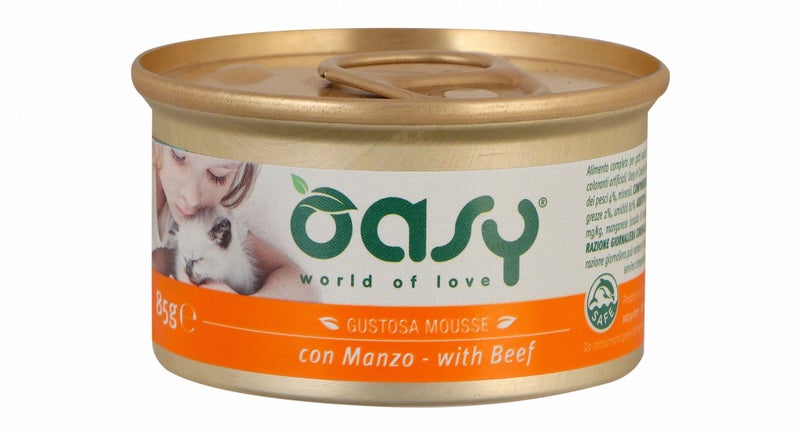 Oasy Wet Cat Food with Beef Mousse for Adult Cats, 85 g - Image 1