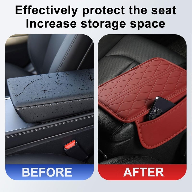 Sandfren Car Center Console Cover, Leather Vehicle Armrest Seat Box Pad Cushion with 2 Storage Bags, Automotive Interior Arm Rest Protector Accessories, Universal for SUV, Sedan, Truck (Wine Red) - Image 3