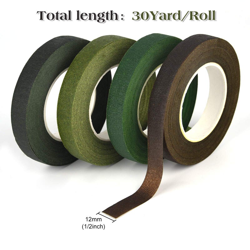 KUUQA 4 Rolls 1/2" Wide Floral Tapes for Bouquet Stem Wrapping and Floral Crafts,Wedding Bouquet,Dark Green,Light Green,Grass Green,Dark Brown - Image 2