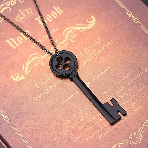 OfficialOtaku Coraline Button Key Pendant Chain Necklace - Black (0.45 oz) - Image 2