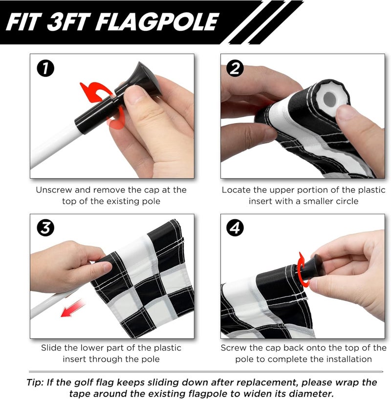 KINGTOP Checkered Golf Flag All 8x6 Inch – 420D Nylon, Tube Inserted – Mini Practice Putting Green Flags for Yard - Image 4
