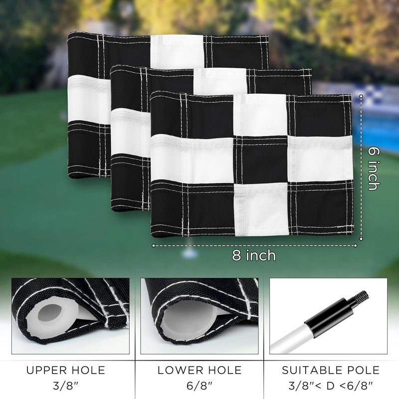 KINGTOP Checkered Golf Flag All 8x6 Inch – 420D Nylon, Tube Inserted – Mini Practice Putting Green Flags for Yard - Image 3
