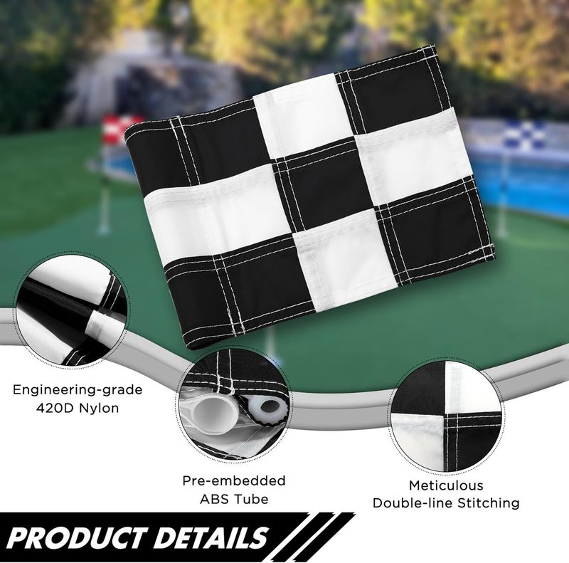 KINGTOP Checkered Golf Flag All 8x6 Inch – 420D Nylon, Tube Inserted – Mini Practice Putting Green Flags for Yard - Image 2