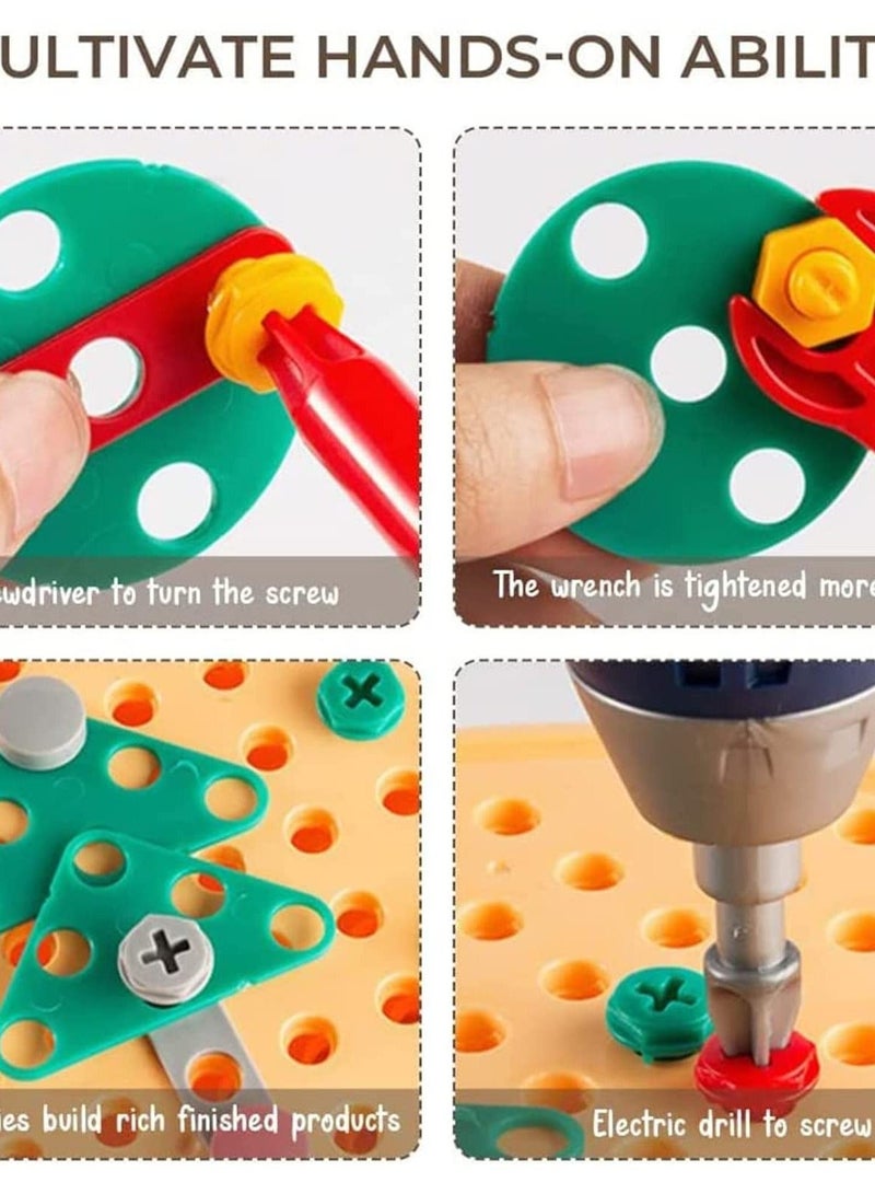 2023 New Creativity Tool Box, Electric Drill DIY Mosaic Set for Kids Ages 3-10 Years, Creative Kids Drill and Screw Toys in Brown - Image 4