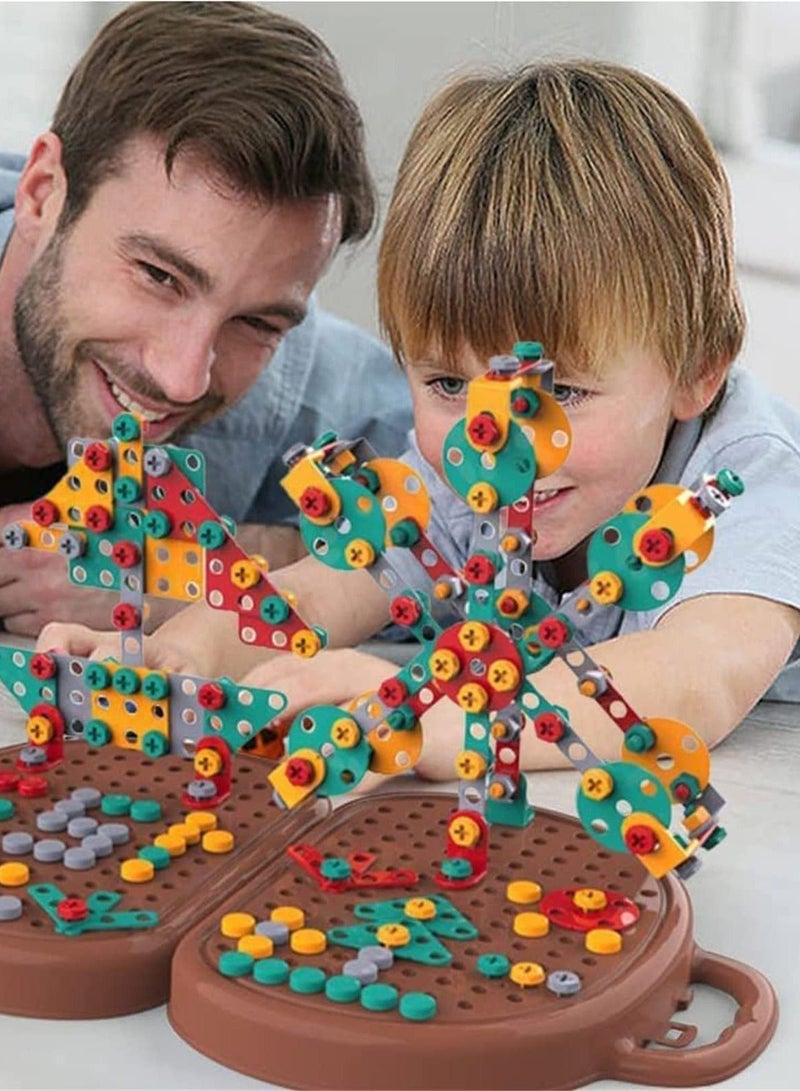 2023 New Creativity Tool Box, Electric Drill DIY Mosaic Set for Kids Ages 3-10 Years, Creative Kids Drill and Screw Toys in Brown - Image 3