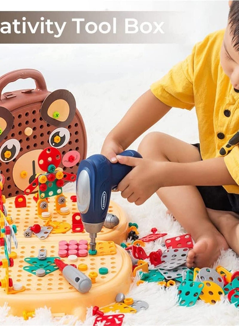 2023 New Creativity Tool Box, Electric Drill DIY Mosaic Set for Kids Ages 3-10 Years, Creative Kids Drill and Screw Toys in Brown - Image 2