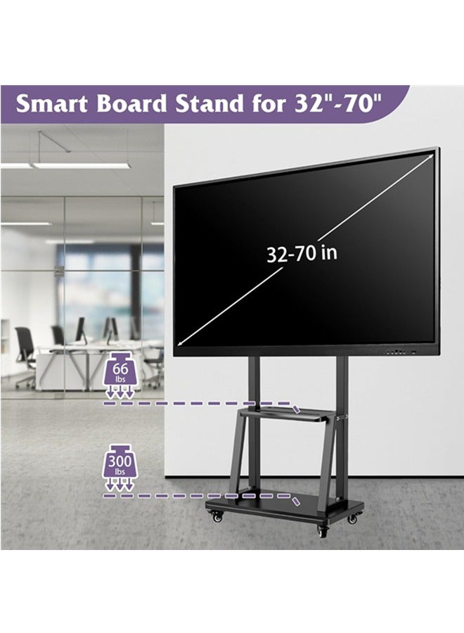 DESINO TV Stand,Rolling TVs Cart on Wheels Height Adjustable Heavy-Duty Floor Stand Base for 32-70 Inch LCD LED OLED Flat Panel Screens Smartboard Movable Holds up to 100lbs with Shelf - Image 3
