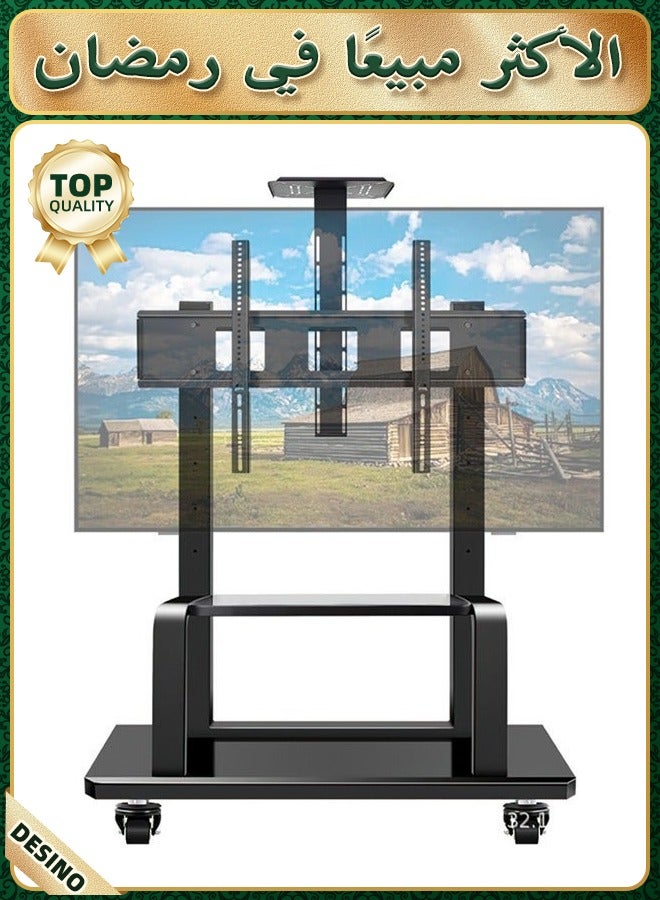 قف حامل تلفزيون، عربة تلفزيون متدحرجة على عجلات، قاعدة حامل أرضية شديدة التحمل قابلة لضبط الارتفاع لشاشات LCD وLED وOLED المسطحة مقاس 32-70 بوصة، لوحة ذكية متحركة تتحمل حتى 100 رطل مع رف - Image 1