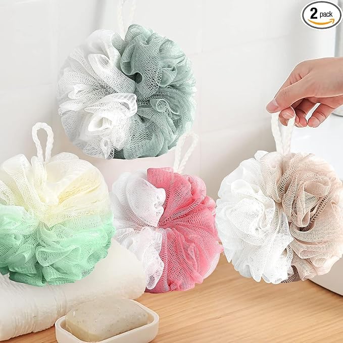 Mesh Bath Shower Loofah Sponge, Pink and Blue, Pack of 2 - Image 4