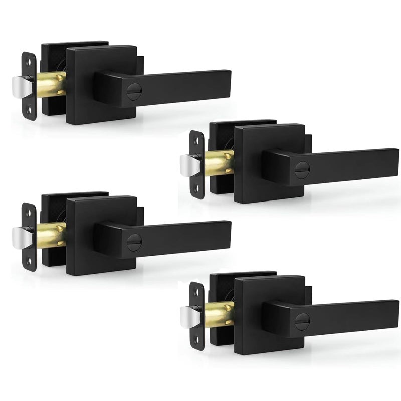Estmoon 4 Pack Black Door Handles - Interior Door Knobs with Lock for Bedrooms, Keyless Privacy Door Levers, Heavy Duty Zinc Alloy 2.07 lb Door Lever Set for Bedrooms Bathrooms - Image 1