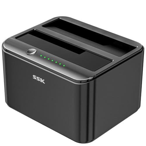 SSK Aluminum Hard Drive Docking Station, USB 3.0 to SATA Dual Bay External HDD Dock Caddy Reader for 2.5 & 3.5 inch SATA HDD SSD, with UASP Offline Cloner/Duplicator Function (2x20TB Supports) Black - Image 1