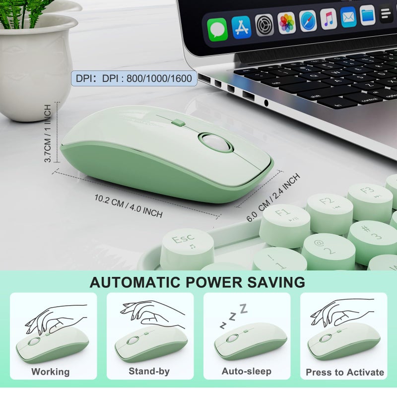 FOPETT Wireless Keyboard and Mouse Combo, 104 Keys Full-Sized 2.4 GHz Round Keycap Colorful Keyboards, USB Receiver Plug and Play, for Windows, Mac, PC, Laptop, Desktop (GradientGreen) - Image 4