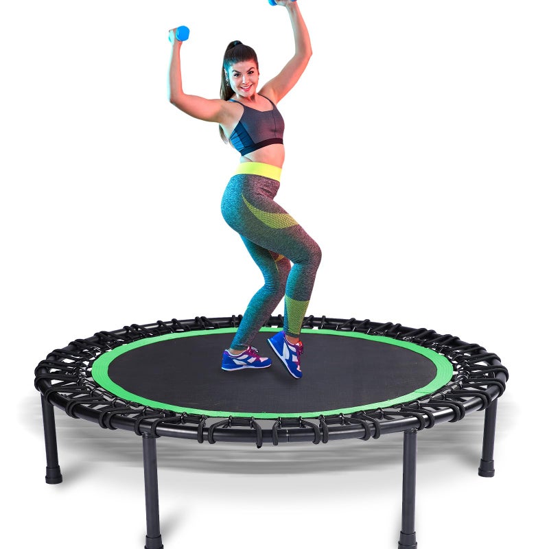Mini Fitness Trampoline with Bungees Stable Quiet Rebounder for Adults Perfect for Indoor Outdoor Workouts