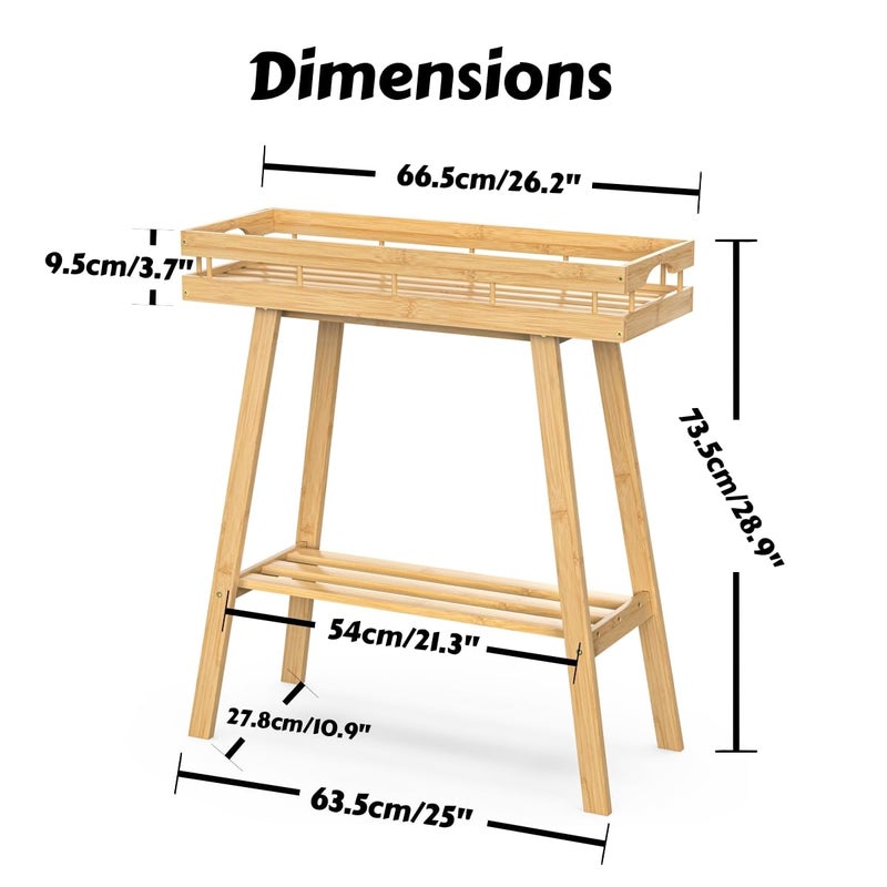 BAMBANG Bamboo Plant Stand Indoor, 2 Tier Small Plant Table, Tall Plant Stand for Indoor Plants, Window Sill Plant Shelf, Flower Pot Holder Plant Bench Plant Rack for Living Room, Natural - Image 3