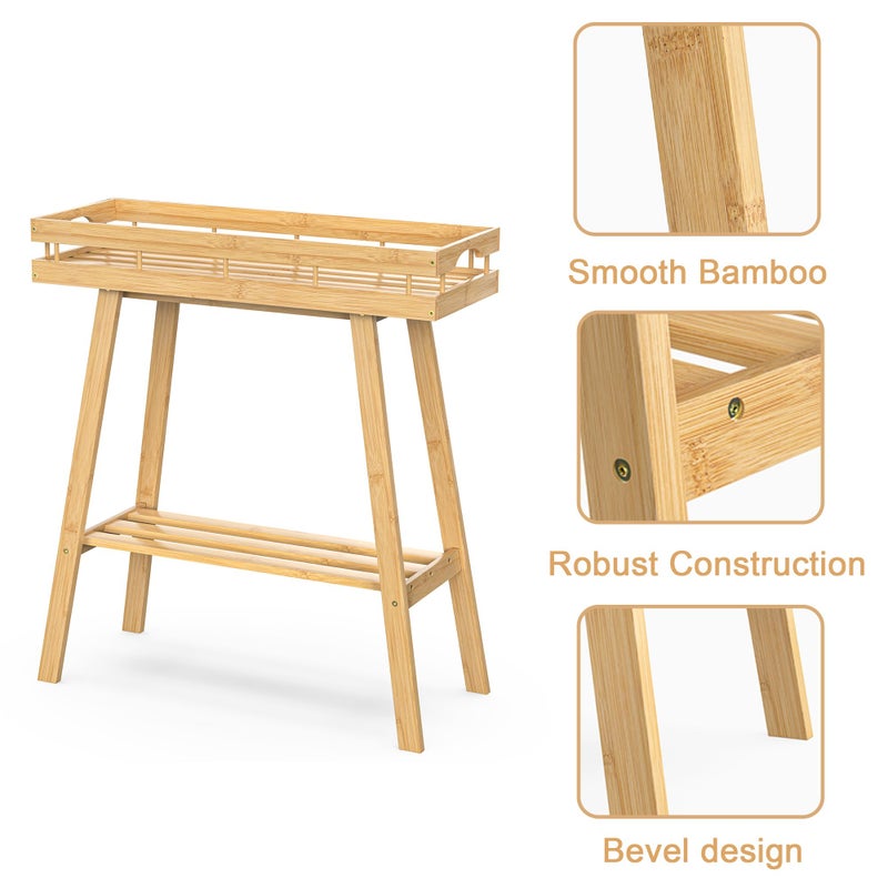 BAMBANG Bamboo Plant Stand Indoor, 2 Tier Small Plant Table, Tall Plant Stand for Indoor Plants, Window Sill Plant Shelf, Flower Pot Holder Plant Bench Plant Rack for Living Room, Natural - Image 5