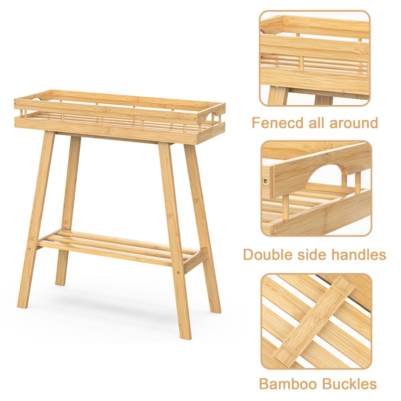 BAMBANG Bamboo Plant Stand Indoor, 2 Tier Small Plant Table, Tall Plant Stand for Indoor Plants, Window Sill Plant Shelf, Flower Pot Holder Plant Bench Plant Rack for Living Room, Natural - Image 4