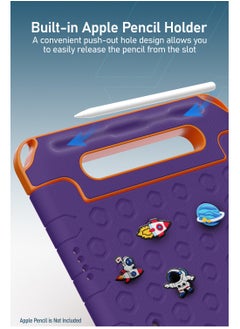 Moxedo Moxedo Rugged Protective EVA Silicone Kids Case Cover, Shockproof DIY 3D Cartoon Pattern with Pencil Holder, Stand and Handle Grip Compatible for Apple iPad 2022 (10th Gen) 10.9 inch – Purple  - Image 4