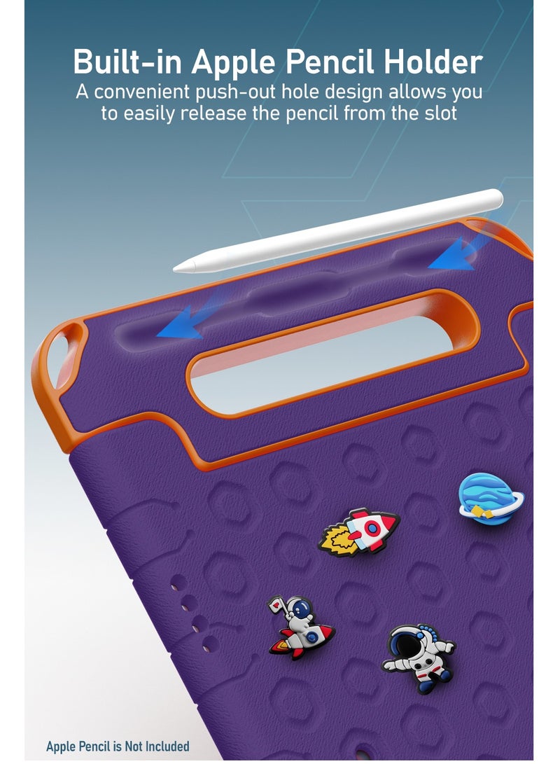Moxedo Moxedo Rugged Protective EVA Silicone Kids Case Cover, Shockproof DIY 3D Cartoon Pattern with Pencil Holder, Stand and Handle Grip Compatible for Apple iPad 2022 (10th Gen) 10.9 inch – Purple - Image 4