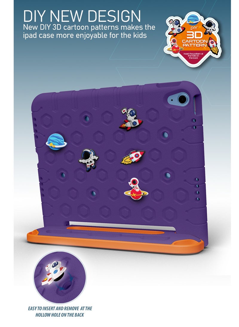 Moxedo Moxedo Rugged Protective EVA Silicone Kids Case Cover, Shockproof DIY 3D Cartoon Pattern with Pencil Holder, Stand and Handle Grip Compatible for Apple iPad 2022 (10th Gen) 10.9 inch – Purple - Image 2