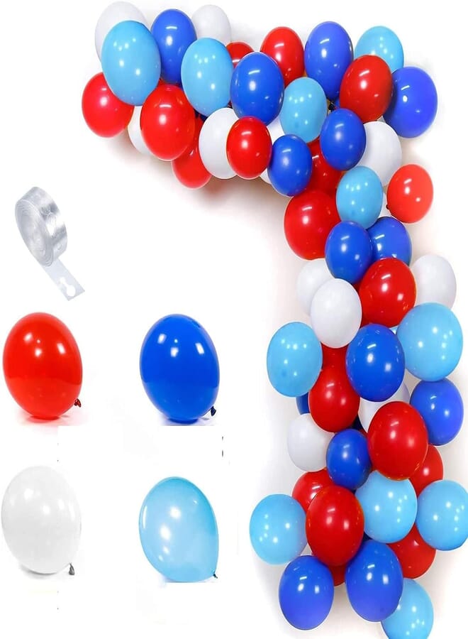 Secret Red White Blue Light Blue Balloon Garland Kit 100 Balloons Arch Set with 16ft Balloon Stripe Tape Kit 2 Pieces Tool
