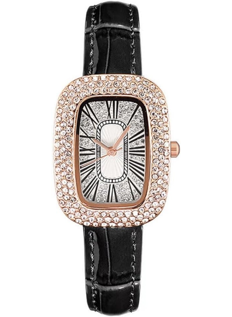 ساعة يد نسائية من جلد البولي يوريثان، ساعة كوارتز مربعة عصرية، ساعة فاخرة مزينة بأحجار الراين للنساء، ساعة بشريط شبكي مربع بتصميم قديم، هدية أنيقة للنساء والفتيات – باللون الأسود. - Image 5