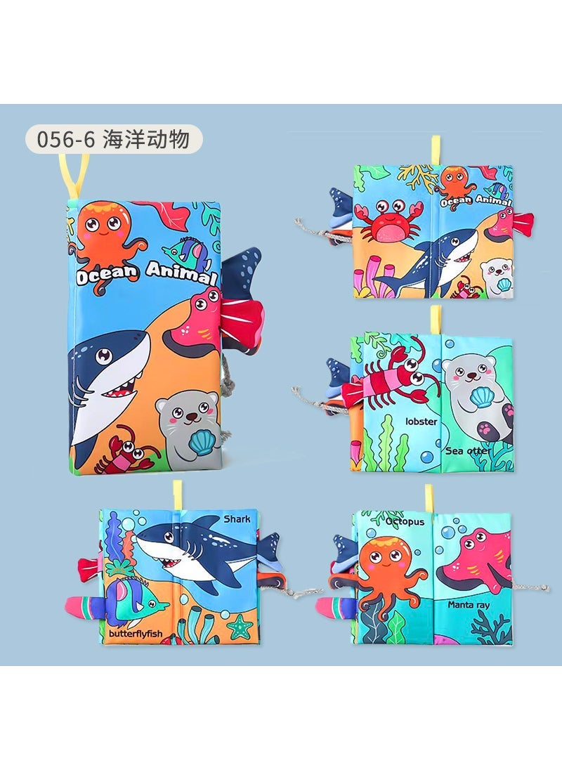 Infant Teething Tail Cloth Book for Ages 0-3 Marine animals have 4 pages and 8 faces with ringing paper tail cloth book BB is called sling 45g 
