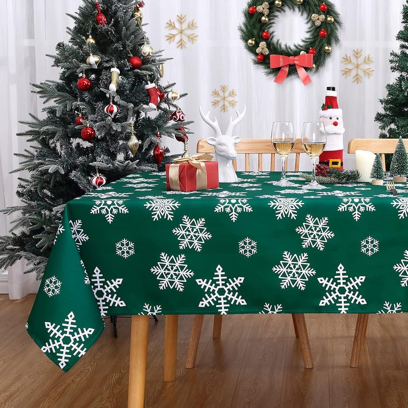 CAROMIO Christmas Tablecloth Christmas Table Cloths for Rectangle Tables 60 x 102 Oblong Farmhouse Xmas Table Covers for Kitchen Dining Room Banquet Snowflake Christmas Table Decor Green - Image 1