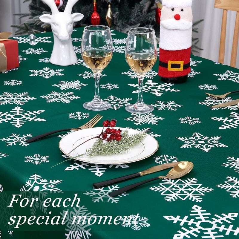 CAROMIO Christmas Tablecloth Christmas Table Cloths for Rectangle Tables 60 x 102 Oblong Farmhouse Xmas Table Covers for Kitchen Dining Room Banquet Snowflake Christmas Table Decor Green - Image 2