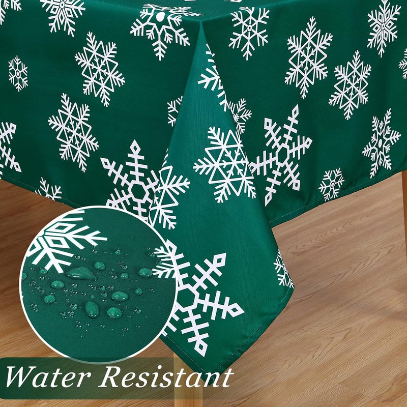 CAROMIO Christmas Tablecloth Christmas Table Cloths for Rectangle Tables 60 x 102 Oblong Farmhouse Xmas Table Covers for Kitchen Dining Room Banquet Snowflake Christmas Table Decor Green - Image 4