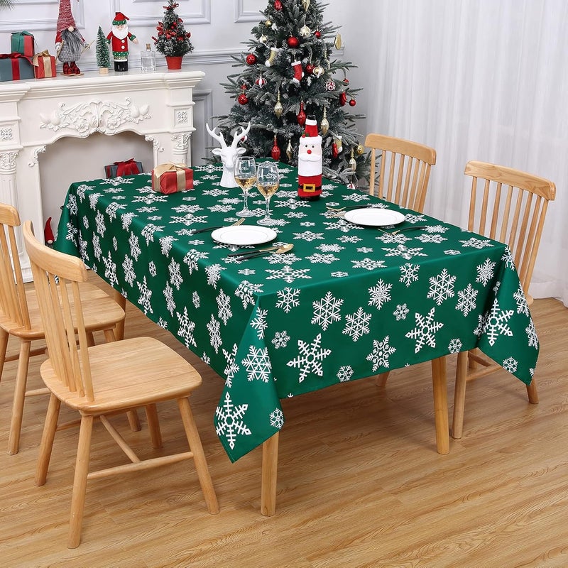 CAROMIO Christmas Tablecloth Christmas Table Cloths for Rectangle Tables 60 x 102 Oblong Farmhouse Xmas Table Covers for Kitchen Dining Room Banquet Snowflake Christmas Table Decor Green - Image 5