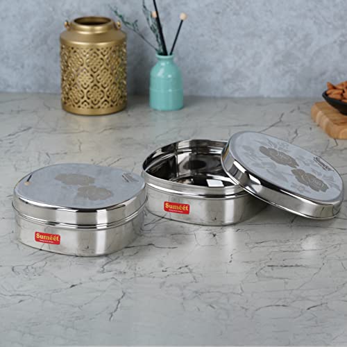 Sumeet Stainless Steel Designer Square Storage containers box/Dabba for Kitchen, Set of 2Pcs, 600ml, 13.5cm Dia, Silver - Image 5