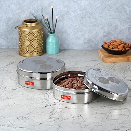 Sumeet Stainless Steel Designer Square Storage containers box/Dabba for Kitchen, Set of 2Pcs, 600ml, 13.5cm Dia, Silver - Image 3