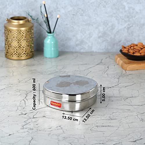 Sumeet Stainless Steel Designer Square Storage containers box/Dabba for Kitchen, Set of 2Pcs, 600ml, 13.5cm Dia, Silver - Image 4