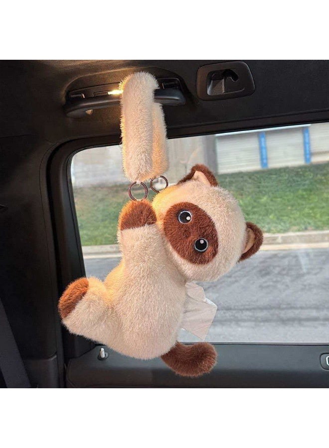 Cute Siamese Cat Plush Car Tissue Box, Hanging Cartoon Car Tissue Holder - Image 2