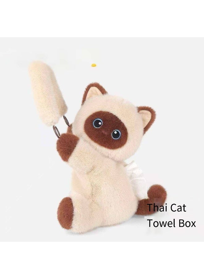 Cute Siamese Cat Plush Car Tissue Box, Hanging Cartoon Car Tissue Holder - Image 4