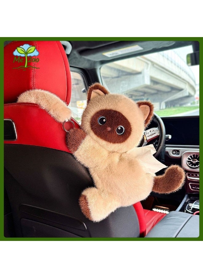 Cute Siamese Cat Plush Car Tissue Box, Hanging Cartoon Car Tissue Holder - Image 1