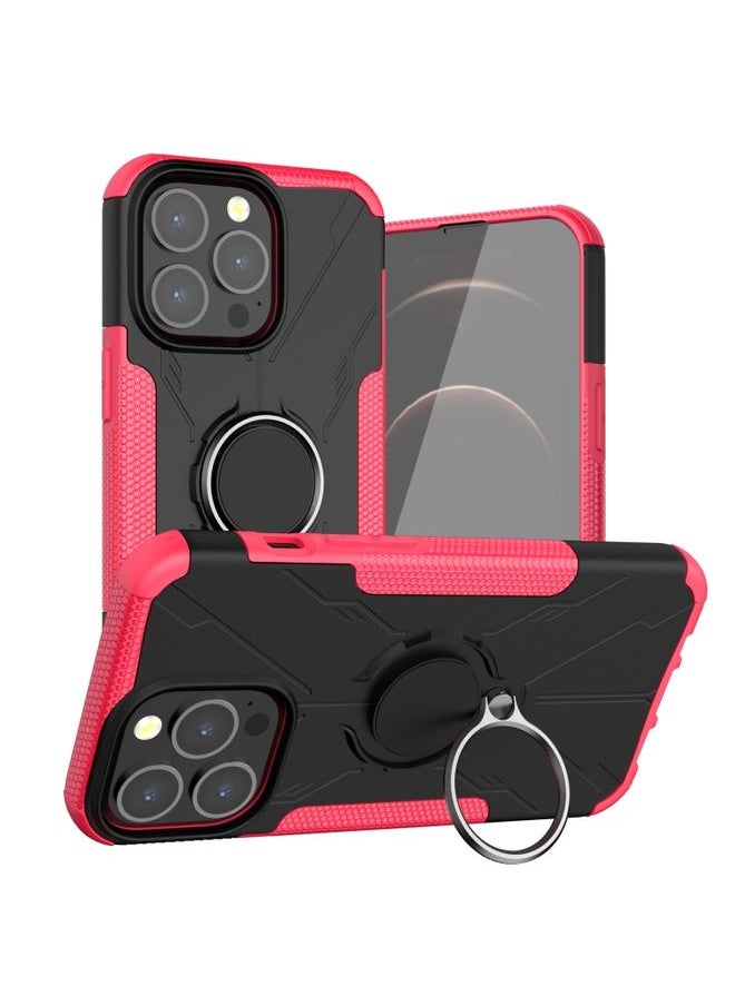 Generic Case Cover For iPhone 13 Armor Bear Shockproof PC + TPU Protective Case with Ring Holder Rose Red 