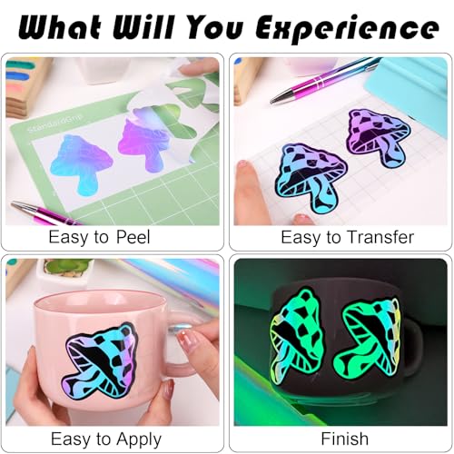 WRAPXPERT Glow in The Dark Permanent Adhesive Vinyl Holographic Iridescent Vinyl Opal White Glow Green for Wrap,Stickers,Decal,Lettering,12" x5ft - Image 2