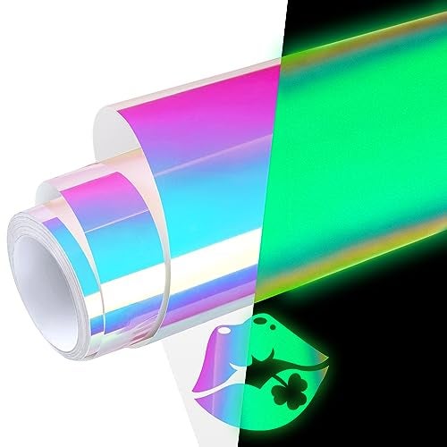 WRAPXPERT Glow in The Dark Permanent Adhesive Vinyl Holographic Iridescent Vinyl Opal White Glow Green for Wrap,Stickers,Decal,Lettering,12" x5ft - Image 1